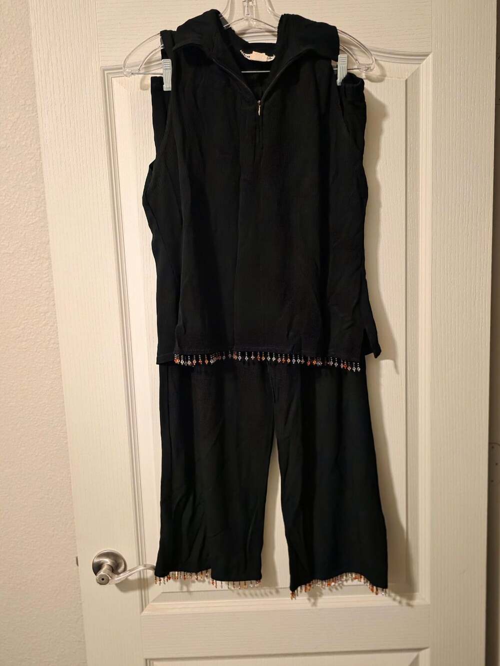 Ronni Nicole by Ouida Black 2PC Pant Set Beaded Trim Tank Top XL